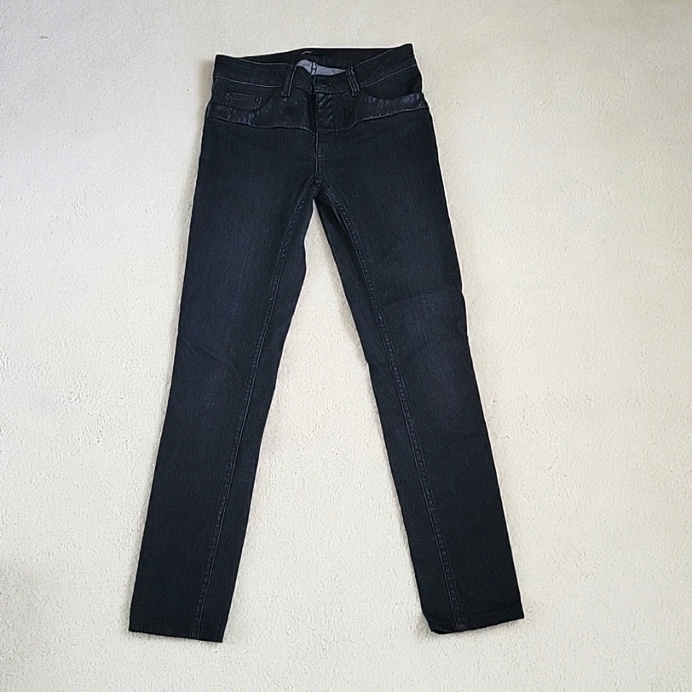 Maje Black Denim with Faux Leather Trim